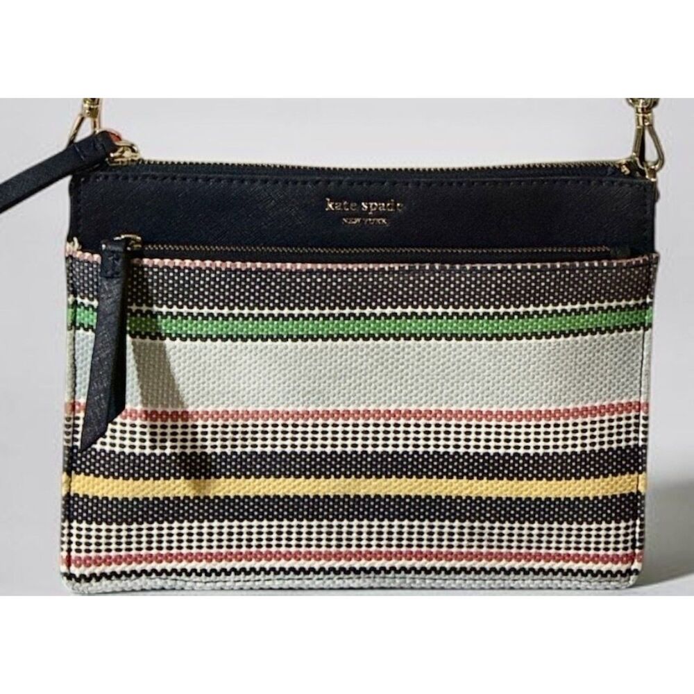 Kate Spade Jackson Boardwalk Stripe Woven Crossbody Bag Leather EUC